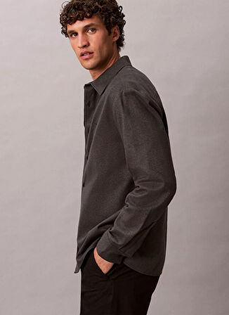 Calvin Klein Normal Gömlek Yaka Siyah Erkek Gömlek LV04LD119GUB1_LS MELANGE FLANNEL EA