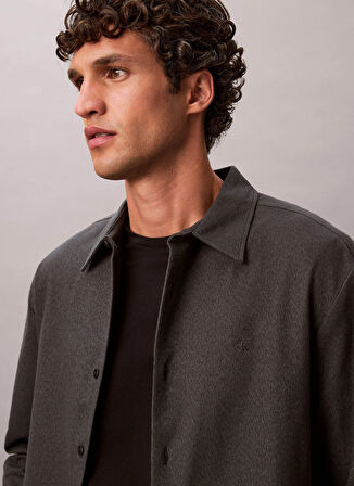 Calvin Klein Normal Gömlek Yaka Siyah Erkek Gömlek LV04LD119GUB1_LS MELANGE FLANNEL EA