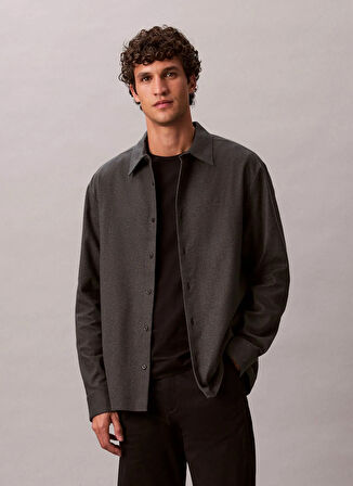 Calvin Klein Normal Gömlek Yaka Siyah Erkek Gömlek LV04LD119GUB1_LS MELANGE FLANNEL EA