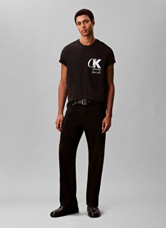 Calvin Klein Bisiklet Yaka Siyah Erkek T-Shirt LV04RD823GUB1_SS 20S EU CK OVERLAP