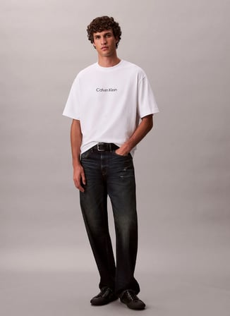 Calvin Klein Beyaz Erkek T-Shirt LV040HM228YAF_SS RLXD STANDARD LOGO