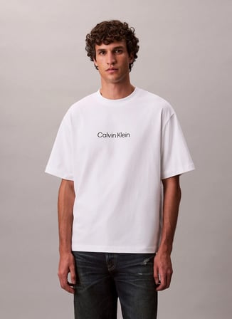 Calvin Klein Beyaz Erkek T-Shirt LV040HM228YAF_SS RLXD STANDARD LOGO