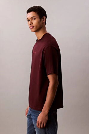 Erkek Regular Fit Logolu Pamuklu T-Shirt - Bordo | XS