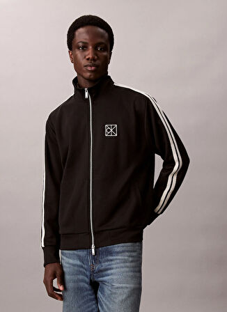 Calvin Klein Dik Yaka Siyah Erkek Sweatshırt LV04LD220GUB1_DBL KNIT STRIPE TRACK