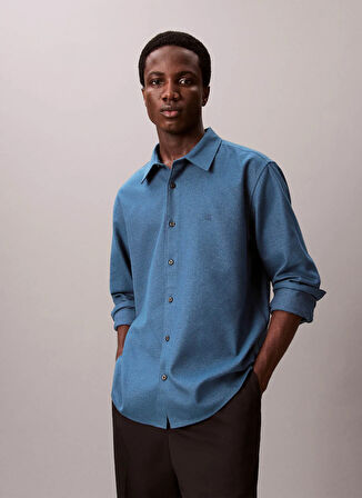 Calvin Klein Normal Gömlek Yaka Mavi Erkek Gömlek LV04LD119GROC_LS MELANGE FLANNEL EA