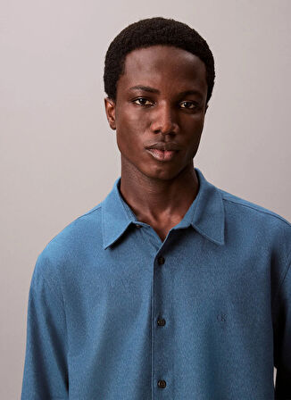 Calvin Klein Normal Gömlek Yaka Mavi Erkek Gömlek LV04LD119GROC_LS MELANGE FLANNEL EA