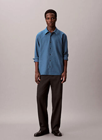 Calvin Klein Normal Gömlek Yaka Mavi Erkek Gömlek LV04LD119GROC_LS MELANGE FLANNEL EA