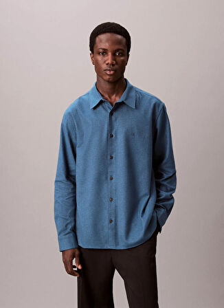 Calvin Klein Normal Gömlek Yaka Mavi Erkek Gömlek LV04LD119GROC_LS MELANGE FLANNEL EA