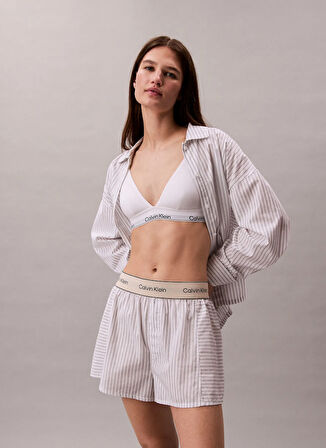 Calvin Klein Beyaz Kadın Pijama Alt LOGO SUPER POPLIN SHORT