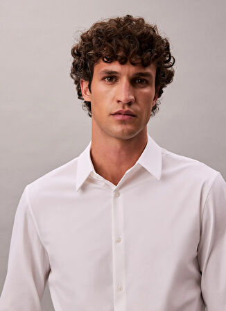 Calvin Klein Normal Gömlek Yaka Beyaz Erkek Gömlek LV04LB149GYAA_LS TECH STRETCH SLIM