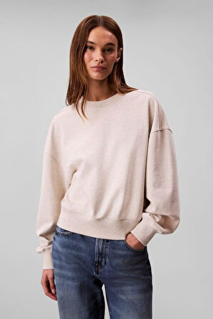 Kadın Regular Fit Logo Nakışlı Bisiklet Yaka Sweatshirt - Bej | L