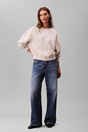 Kadın Regular Fit Logo Nakışlı Bisiklet Yaka Sweatshirt - Bej | L