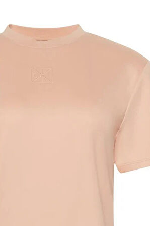 Kadın Regular Fit Amblem Nakışlı Supima Pamuk T-Shirt - Somon | XS