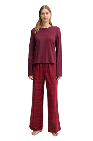 Calvin Klein Kadın Uzun Kollu Flanel Pijama Takımı LV00QS7579