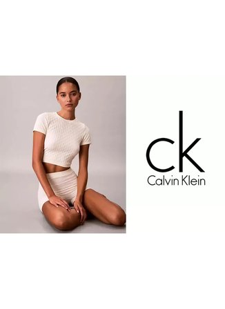 Calvin Klein Yuvarlak Yaka Fildişi Kadın T-Shirt LV00QS7546 CK WOMEN