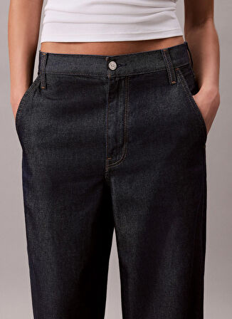 Calvin Klein Yüksek Bel Geniş Paça Geniş Fit Koyu Mavi Kadın Denim Pantolon LV047D769G34A