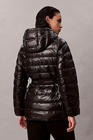Kadın Belted Lightweight Puffer Mont - Siyah | XL