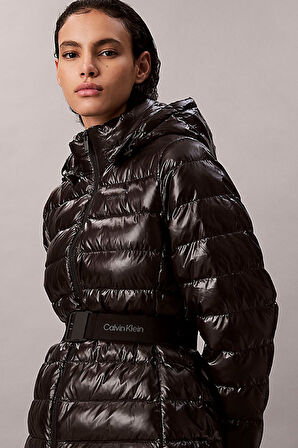 Kadın Belted Lightweight Puffer Mont - Siyah | XL