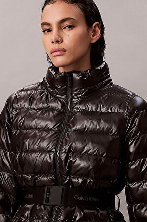 Kadın Belted Lightweight Puffer Mont - Siyah | XL