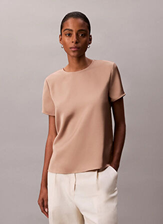 Calvin Klein Yuvarlak Yaka Düz Kahve Kadın T-Shirt LV044D144GPAI