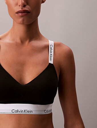 CALVIN KLEIN Kadın Marka Logolu Beyaz Elastik Bantlı Siyah Sütyen LV00QF8504 UB1