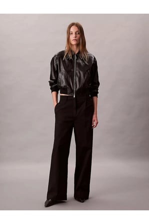 STRETCH CHINO W/ PLEAT - WIDE LE Kadın Siyah Kumaş Pantolon