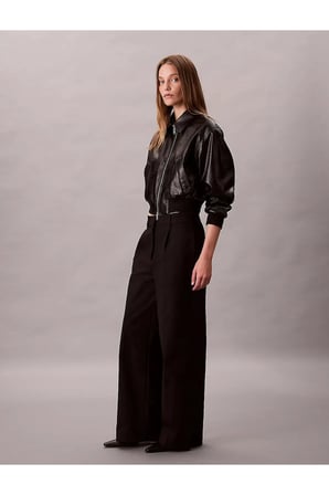 STRETCH CHINO W/ PLEAT - WIDE LE Kadın Siyah Kumaş Pantolon