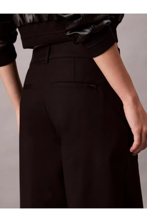 STRETCH CHINO W/ PLEAT - WIDE LE Kadın Siyah Kumaş Pantolon