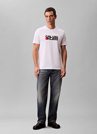 Calvin Klein Jeans Bisiklet Yaka Baskılı Beyaz Erkek T-Shirt LV04RD814GYAA SS 30s EU CK REDBOX G