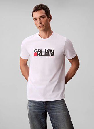Calvin Klein Jeans Bisiklet Yaka Baskılı Beyaz Erkek T-Shirt LV04RD814GYAA SS 30s EU CK REDBOX G