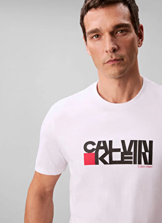 Calvin Klein Jeans Bisiklet Yaka Baskılı Beyaz Erkek T-Shirt LV04RD814GYAA SS 30s EU CK REDBOX G