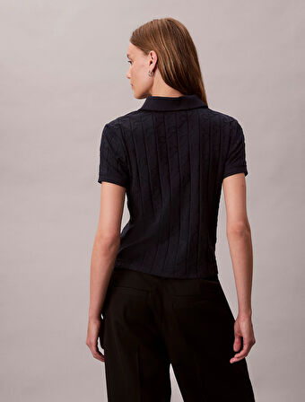 Calvin Klein Kısa Kollu Tamamı Baskılı Jakarlı Polo Kadın Mavi T-shirt LV044D209G-CEF