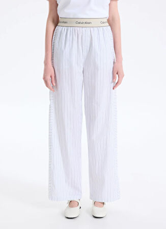 Calvin Klein Beyaz Kadın Pijama Alt LOGO SUPER POPLIN PANT