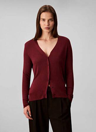 Calvin Klein V Yaka Standart Düz Kırmızı Kadın Kazak LV044C346GGEX