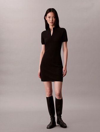 CALVIN KLEIN Kadın Marka Etiketli Bisiklet Yaka Ve Kısa Kollu Şık Görünüşlü Günlük Kullanıma Uygun Siyah Elbise LV044D309G UB1