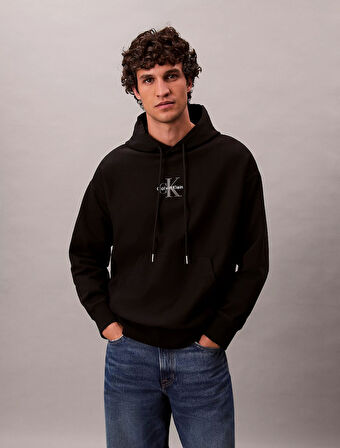 Calvin Klein Jeans Premium Penye Mikro Monologolu Kapüşonlu Erkek Siyah Sweatshirt LV04RC281G-UB1