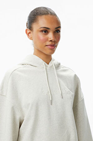 Kadın Logo French Terry Kapüşonlu Sweatshirt - Ekru | XS