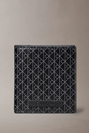 Erkek Monogram Desenli İki Katlı Cüzdan - Siyah | undefined