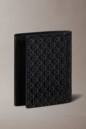 Erkek Monogram Desenli İki Katlı Cüzdan - Siyah | undefined