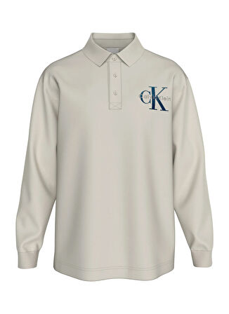 Calvin Klein Jeans Düz Krem Erkek Polo T-Shirt LV04RD201G67U LS CHUNKY PIQUE RELAX