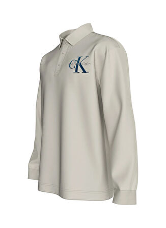 Calvin Klein Jeans Düz Krem Erkek Polo T-Shirt LV04RD201G67U LS CHUNKY PIQUE RELAX