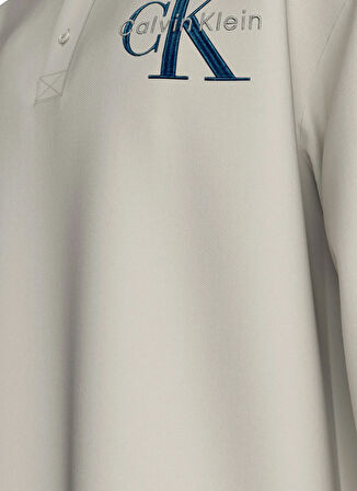 Calvin Klein Jeans Düz Krem Erkek Polo T-Shirt LV04RD201G67U LS CHUNKY PIQUE RELAX
