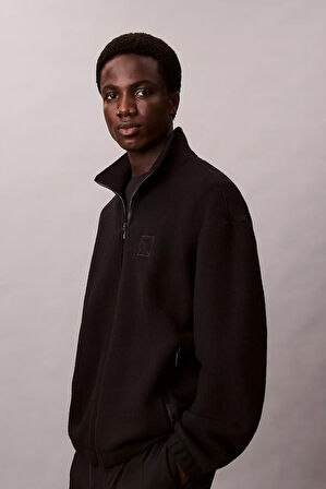 Erkek Yün Karışımlı Polar Ceket - Siyah | XS