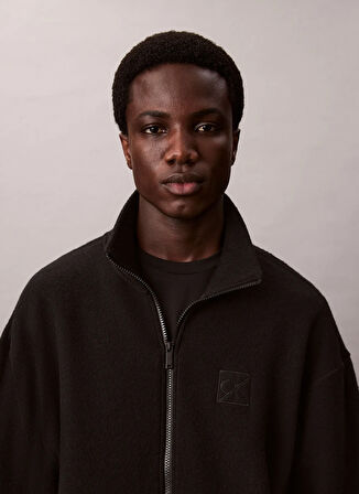 Calvin Klein Dik Yaka Siyah Erkek Sweatshırt LV04LD218GUB1_WOOL BLEND POLAR FLEE