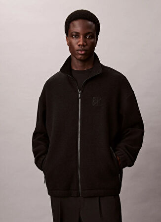 Calvin Klein Dik Yaka Siyah Erkek Sweatshırt LV04LD218GUB1_WOOL BLEND POLAR FLEE