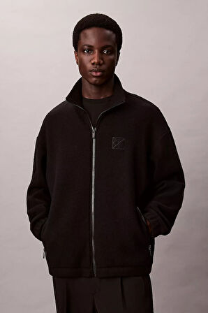 Erkek Yün Karışımlı Polar Ceket - Siyah | 2XL