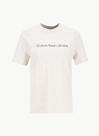 Calvin Klein Jeans Yuvarlak Yaka Baskılı Gri Kadın T-Shirt LV047C912GP4P