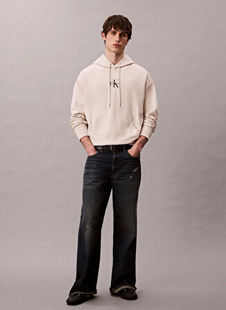 Calvin Klein Jeans Kapüşon Yaka Krem Erkek Sweatshırt LV04RC281G67U PREMIUM TERRY MICRO M