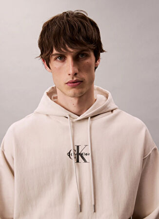 Calvin Klein Jeans Kapüşon Yaka Krem Erkek Sweatshırt LV04RC281G67U PREMIUM TERRY MICRO M