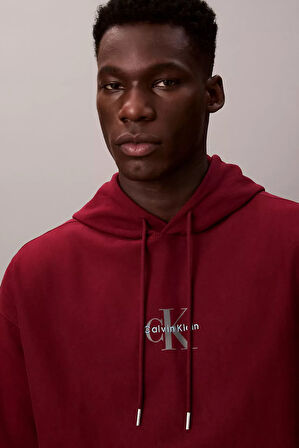 Erkek Regular Fit Monogram Logolu Kapüşonlu Sweatshirt - Bordo | M